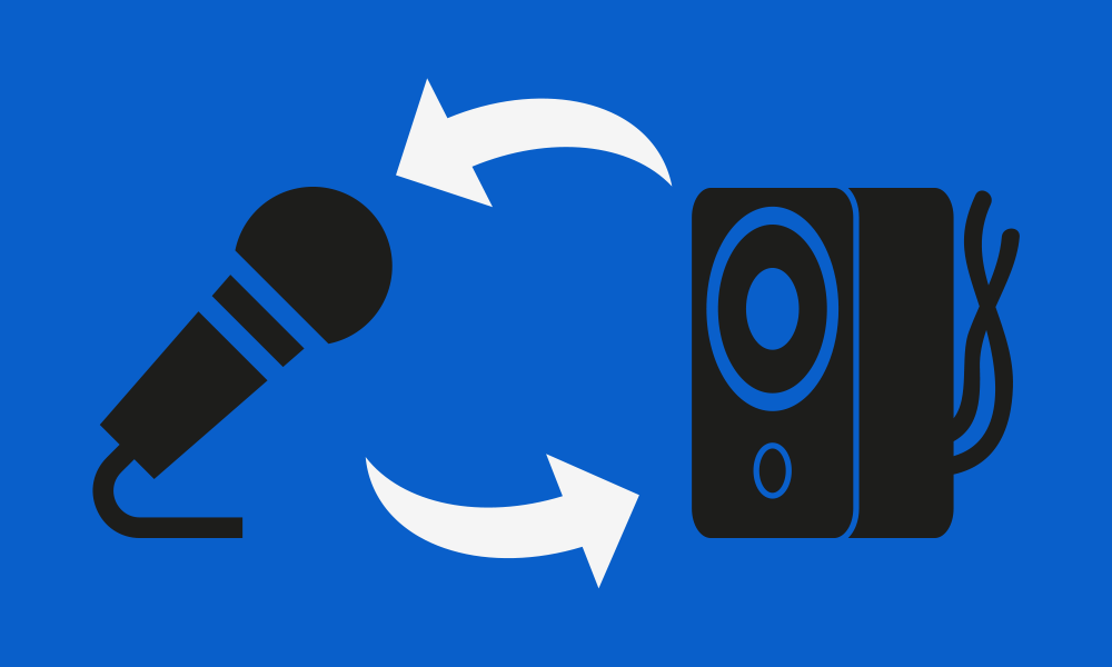 Ilustração de um microfone e caixa de som mostrando a dinâmica da microfonia.
